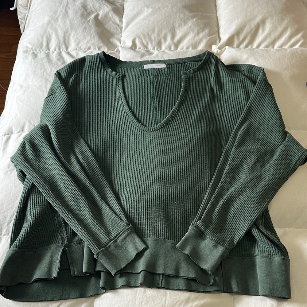 FREE PEOPLE Green Ribbed Knit Sweater
